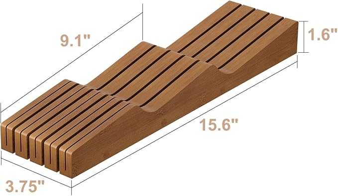 In-Drawer Knife Block Organizer - Bamboo Wood Drawer Knife Organizer-Protecting Knife Organizer Block (Not Included) (Brown, 9 Knives Dock)