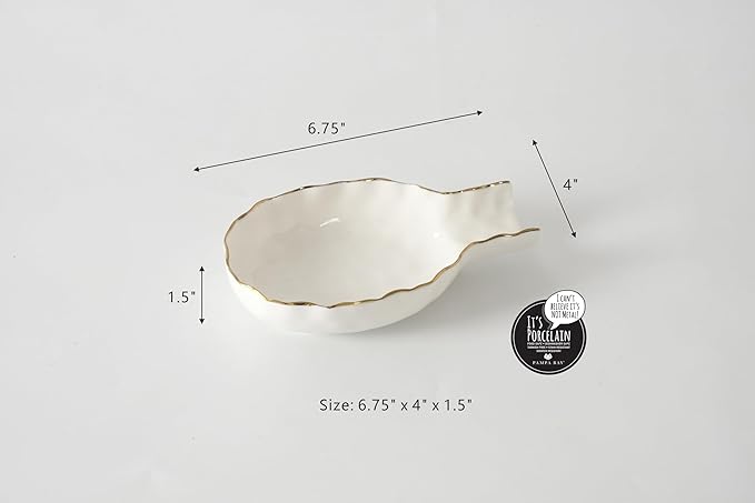 Pampa Bay Golden Salerno Titanium-Plated Porcelain Spoon Rest (White and Gold)