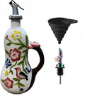 18.26oz/540ml Decorative Olive Oil Dispenser Bottle for Kitchen,Hand Painted Relief Ceramic Olive Oil Bottle,Ceramic Oil Container (Handmade Flowers)