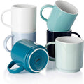 Sweese Stackable Coffee Mugs - 10 Oz Porcelain Cups for Specialty Coffee Drinks, Cappuccino, Cafe Mocha, Latte and tea, Set of 6, Cool Assorted Colors