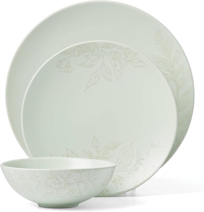 Oneida 897395 Roseto 12-Piece Dinnerware Set, Soft Sage
