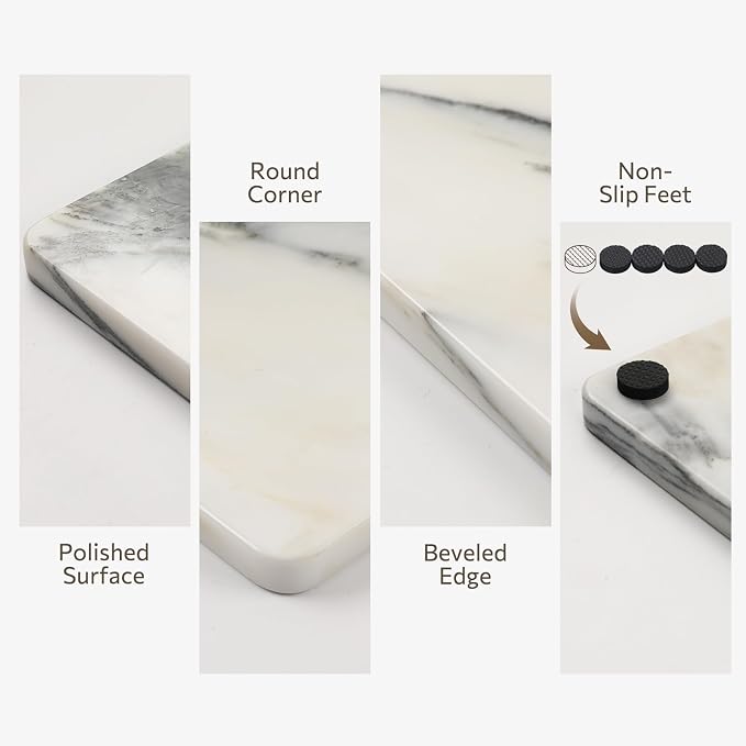 Marble Cutting Board for Kitchen, 16 x 20 Inch Pastry Board With Non-Slip Feet for Baking, Marble Slab, Gifts, White Marble Black Veins
