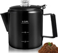 6 Cup Percolator 304 Stainless Steel Coffee Pot Coffee Maker Coffee Machine with Solid Wood Handle Transparent Knob Stovetop Greca Mocha for Induction Home and Camping 1000ml 33.8oz Black