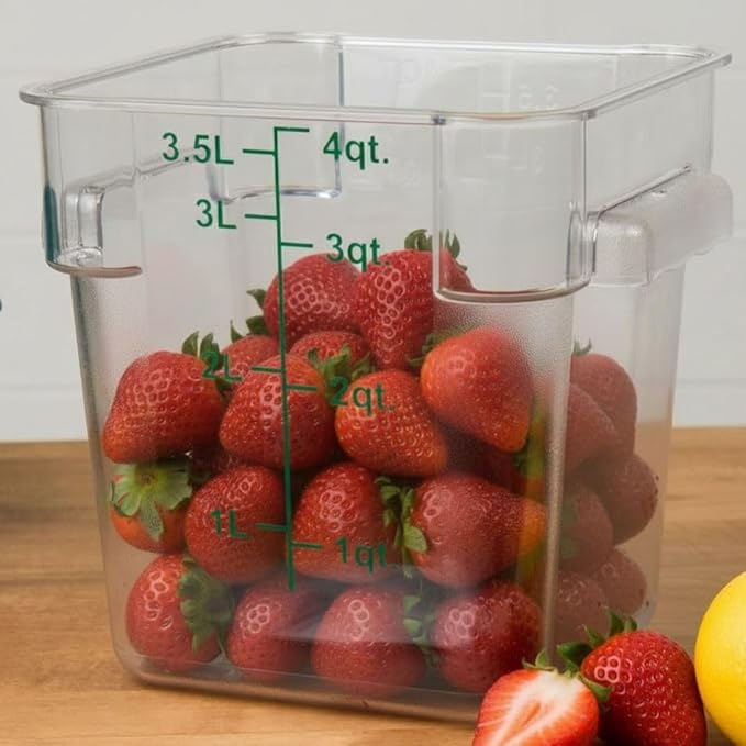 Soro Essentials- 4 qt. Polycarbonate Square Food Storage Container with Graduated Markings Clear Color- Stackable Storage Bin Plastic Food Container with Handle for Pantry Organizer Storage Kitchen