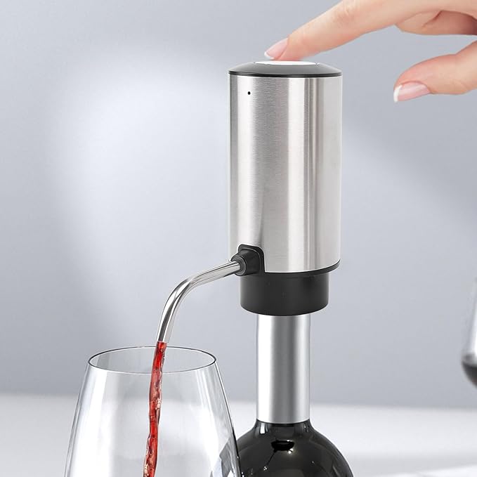 Stainless Steel Electric Wine Aerator, USB Rechargeable Corkscrew, Automatic Wine Pourer with Aerating Chamber, Ideal for Lovers Gifts
