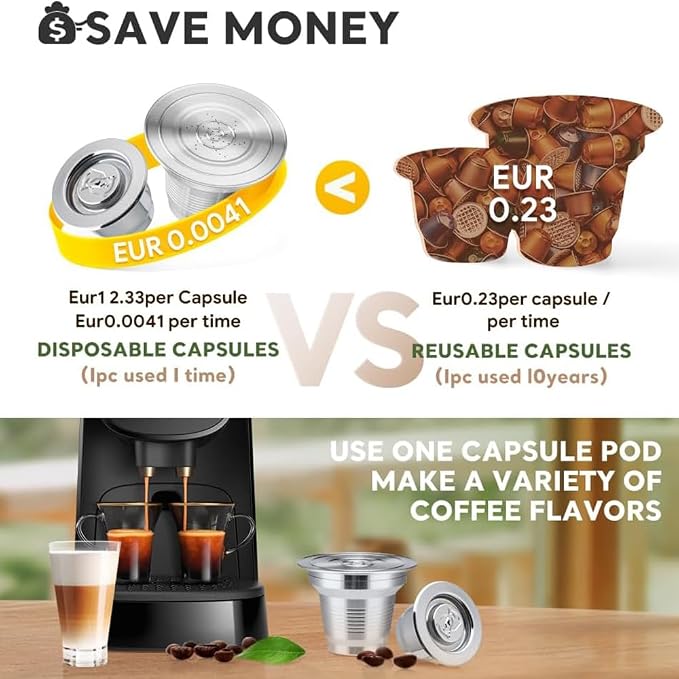 Stainless Steel Coffee Capsules Compatible with L'OR Barista LM8012 / 60 I Refillable Coffee Capsule, Reusable espresso pods Coffee Capsules, Measuring Spoon + Brush with Tamper (Big + Small