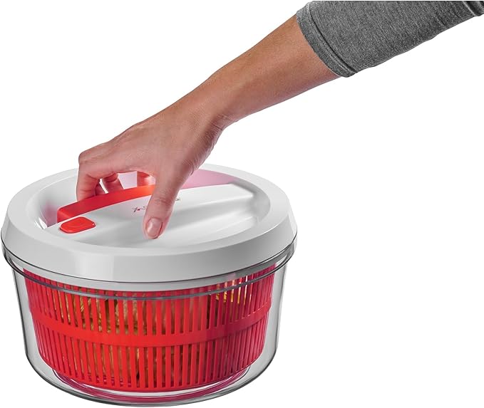 CatCora Quickspin One-Handed Salad Spinner, Accelerated Pump-Action With Built-In Break For Perfectly Dried Salad Greens, Ergonomic Single-Hand Design