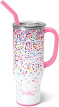 Swig Life 30oz Mega Mug, 30 oz Tumbler with Handle and Straw, Cup Holder Friendly, Dishwasher Safe, Extra Large Insulated Tumbler, Stainless Steel (Confetti)