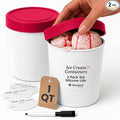 StarPack Freeze The Day Homemade Ice Cream Containers (2-Pack, 1 Quart) - Airtight Silicone Lids, BPA-Free Reusable Freezer Tubs with Dry Erase Pen and Labels - Stackable, Red and White
