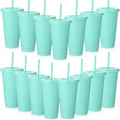 Honeydak 15 Pack Tumbler with Straw and Lid Bulk Cups for Gifts Glitter Plastic Coffee Cups 24-27 oz Reusable Water Bottle Iced Coffee Travel Mug Party Favors for Birthdays Travel (Mint Green)