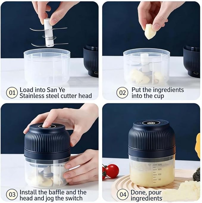 Household Electric Garlic Crusher, Electric Garlic Chopper, Mini Portable Veggie Chopper with 4/6 Stainless Steel Blades, Wireless Rechargeable Food Cutter for Garlic, Onion, Chili (Purple,320ML)
