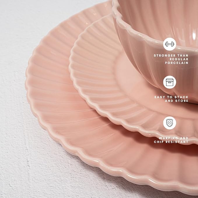 16 Piece Dinnerware Set Aruba (Pink Sunset) Plates, Bowls, and Mugs Set for 4