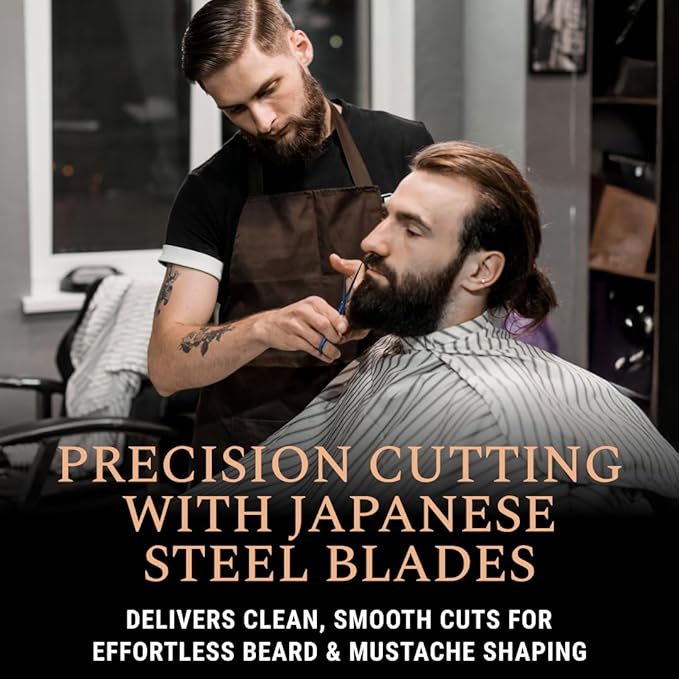 Ontaki Beard & Mustache Scissors for Men - 5.5" Japanese Steel, Midnight Blue - Sharp Blades, Ergonomic Finger Rest & Adjustable Tension Screw for Perfect Trimming - Beard Scissors for Men