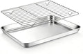 Onader Baking Sheet with Cooling Rack Set, 9¼ x 7 Inch Small Cookie Sheets for Baking, Stainless Steel 1/8 Sheet Pan and Wire Rack Set, Metal Toaster Oven Pan Tray, 1 Pan + 1 Rack