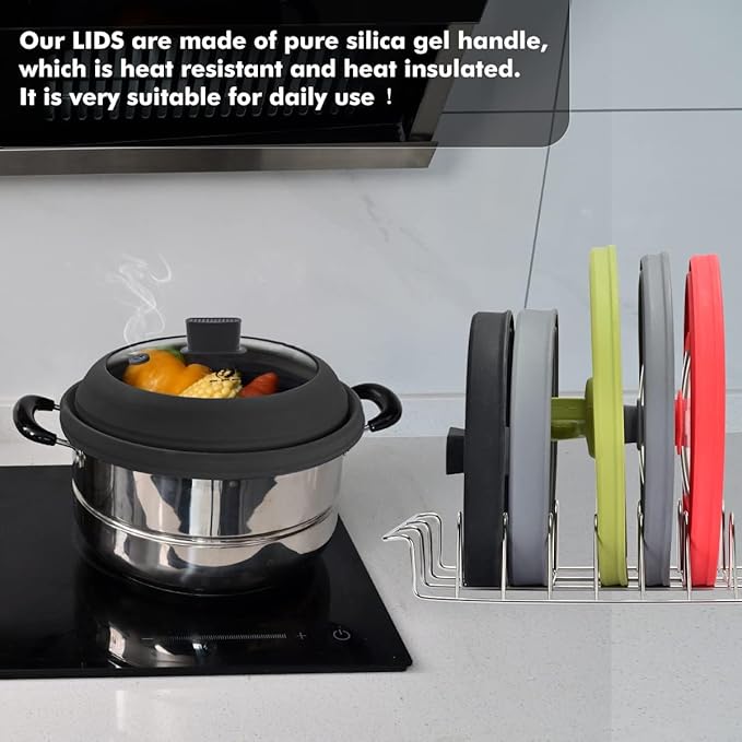 Microwave Splatter Cover Glass Cover Guard Lid with Collapsible Silicone for Food Pot Plate Cover 11.8 inch Black