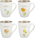 Christian Art Gifts Ceramic Coffee or Tea Mug Set for Women, Be Grateful, Faithful, Thankful, Joyful Bible Verse Mug Set, Boxed Set of 4 Coffee Cups