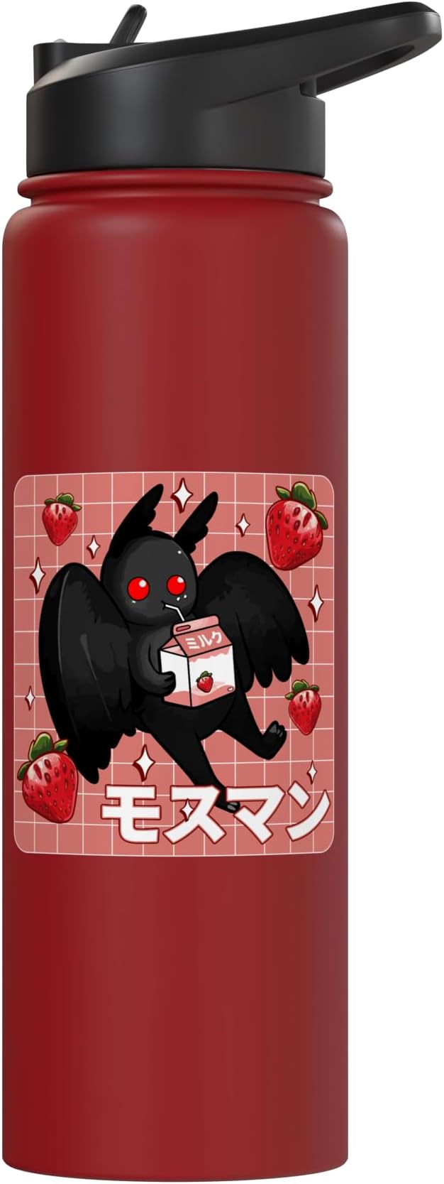 Cryptid Mothman Lover Kawaii Strawberry Milk Shake Carton Stainless Steel Insulated Water Bottle