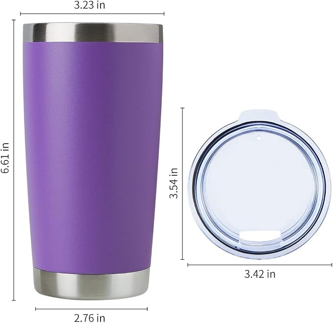 DOMICARE 20oz Stainless Steel Tumbler Bulk with Lid, Double Wall Vacuum Insulated Travel Mug, Powder Coated Coffee Cup, Powder Purple, 1 Pack
