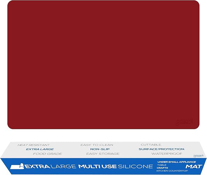 GASARÉ, Extra Large, Thick, Silicone Mat for Kitchen Counter, Heat Resistant Mat, Countertop Protector, Non-Slip, Easy to Clean, Cuttable, 25 x 17 Inches, Red
