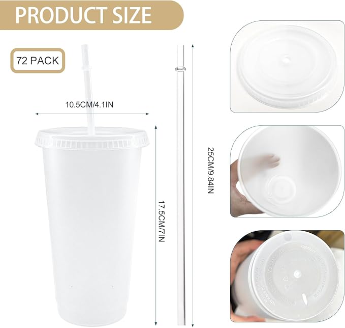 YOUKE OLA 72 Pack Plastic Tumblers with Straw and Lid Reusable Plastic Cups Drinking Straw Tumbler Bulk Customizable Iced Coffee Cup Water Bottle for Vinyl DIY Parties Birthdays 24oz Frosted