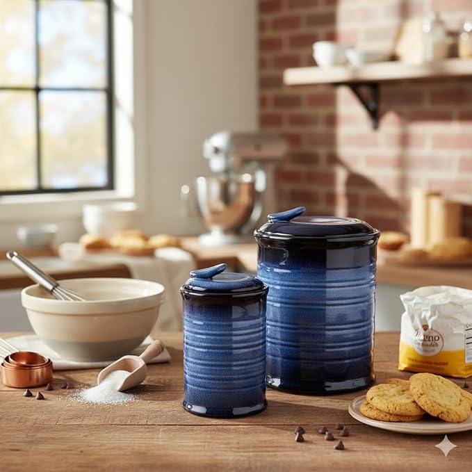 Nihow Food Storage Jar, Ceramic Canister Sets for The Kitchen,Set of 4,Blue | Air Tight Lid, Seal Damp-proof, For Flour/Sugar/Rice/Coffee/Cookies/Candy, Kitchen Counter Canister
