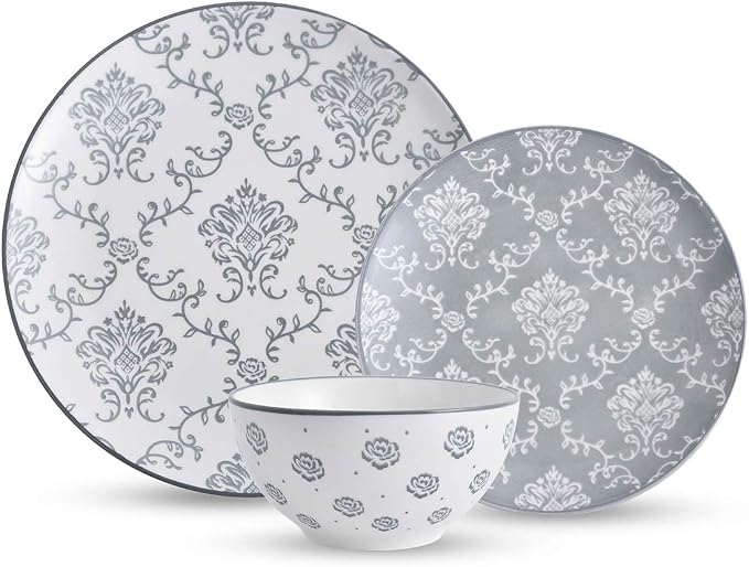 12-Piece Dinnerware Set, Ceramic Dish Set with Plates, Bowls, Nonstick, Durable Stoneware, Grey for Kitchen