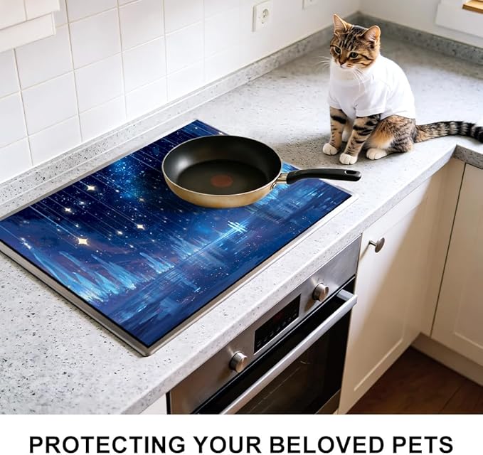 Stove Top Cover for Electric Stove 28.35 x 20.47 Inch Non Slip Stove Mat Dreamy Blue Starlight Glass Cooktop Protector Kitchen Counter Mat