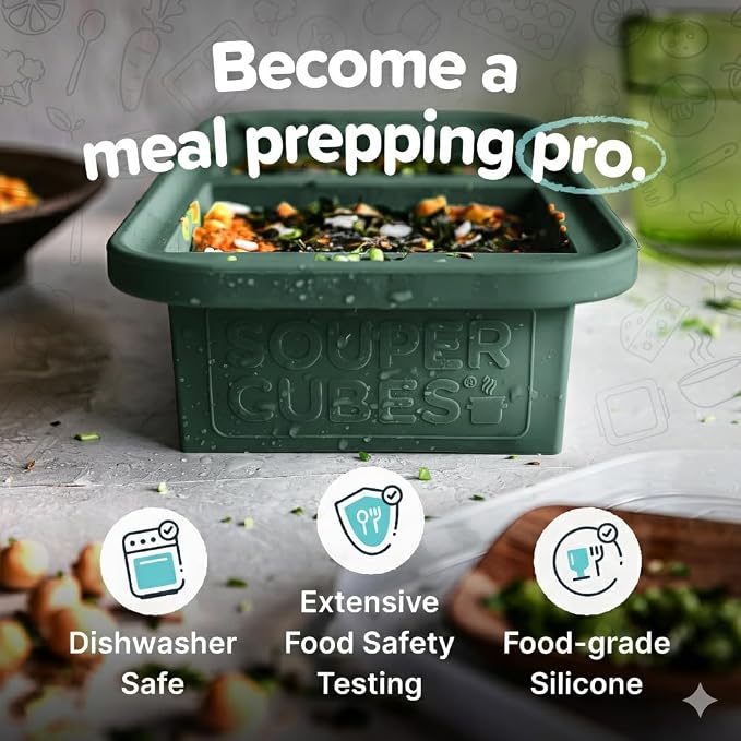 Souper Cubes Silicone Freezer Molds Gift Set, Kale | 2 Tbsp, 1/2 Cup, 1 Cup and 2 Cup Silicone Molds for Food Set, Perfect for Freezing Soup, Grains, Proteins, Herbs and More
