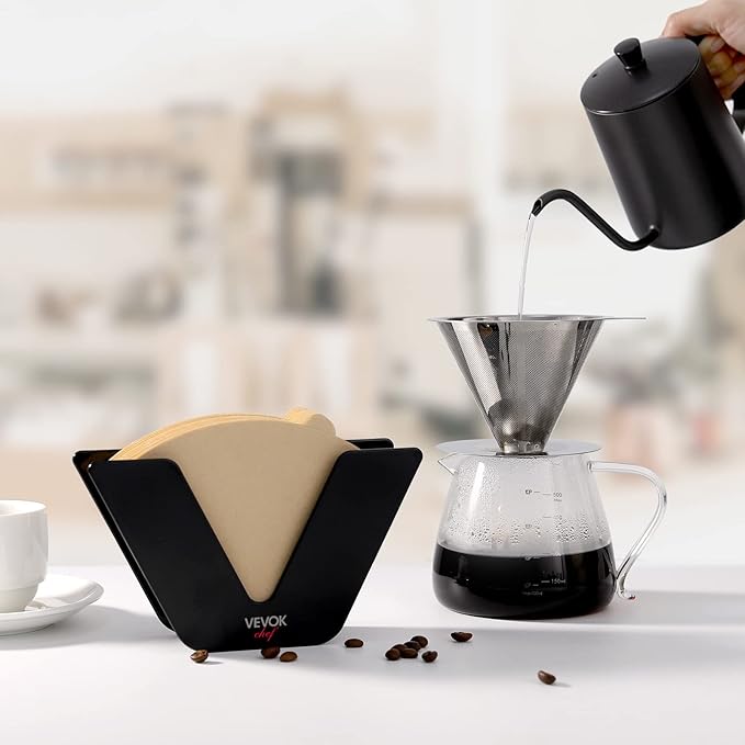 Vevok Chef O20 Manual Coffee Grinder 20 levels External Adjustment, 35g Capacity and Coffee Filter Holder for #1#2 with 100 pcs #2 Paper Filter