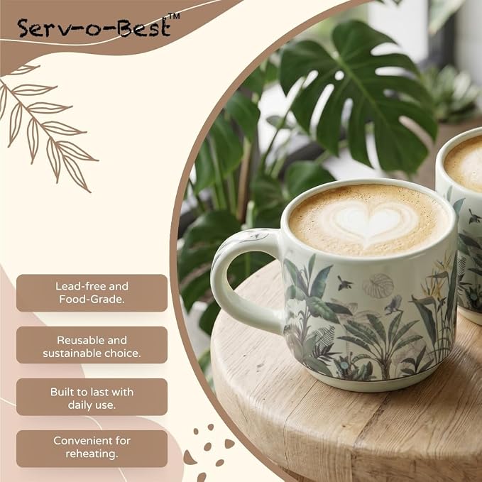 Servo Best Handmade Ceramic Coffee Mugs Set Of 4, 8 Oz Mug with Handle for Hot Beverages, Cups for Latte, Tea, Cappuccino, Milk, Cocoa, Microwave & Dishwasher Safe, Housewarming Gift for Men & Women