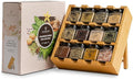 TILZ GEAR Wooden 3-Tier Spice Rack, 12 Filled Glass Jars, 12 Organic Spices Included, Brown