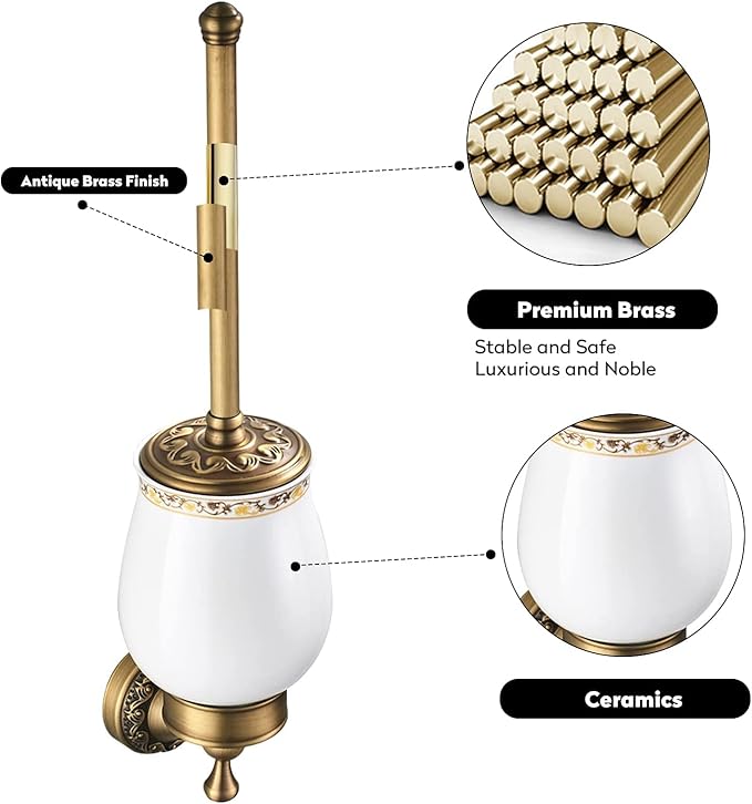 Leyden Antique Brass Toilet Brush Holder,Shower Soap Dish Antique Brass Soap Dispenser,Wall Mounted