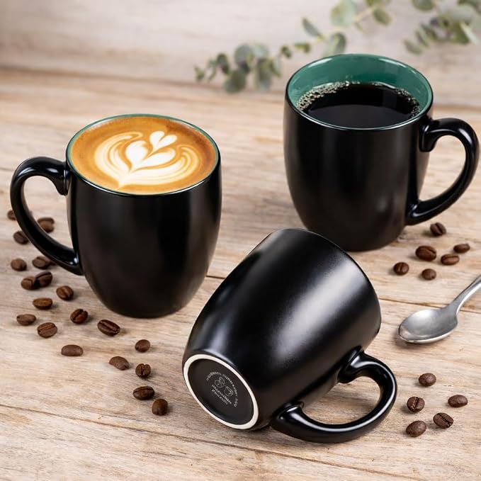 GBhome 16oz Coffee Mugs Set of 6, Large Ceramic Coffee Mugs for Man, Woman, Dad, Mom, Modern Coffee Mugs Set with handle for Tea/Latte/Cappuccino/Milk/Cocoa. Dishwasher&Microwave Safe,Green