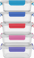 ECOBERI 4.5 Cup Glass Meal Prep Containers with Lids & Silicone Sleeves, 5-Pack Airtight, Leak-Resistant Food Storage Containers for Fridge, Freezer, Oven & Microwave