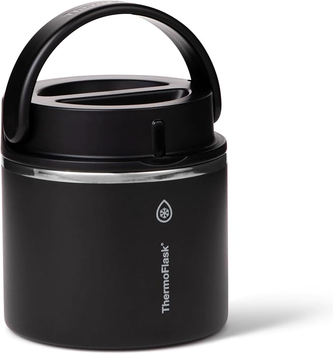 ThermoFlask Insulated Food Jar with Leakproof Lid (20 oz, Black) - Stainless Steel Food Containers for Hot & Cold Meals, Lunch, Soup & Snacks