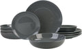 10 Strawberry Street 12 Piece Coupe Stoneware Dinnerware Set with Dinner Bowl, Service for 4, Dark Gray