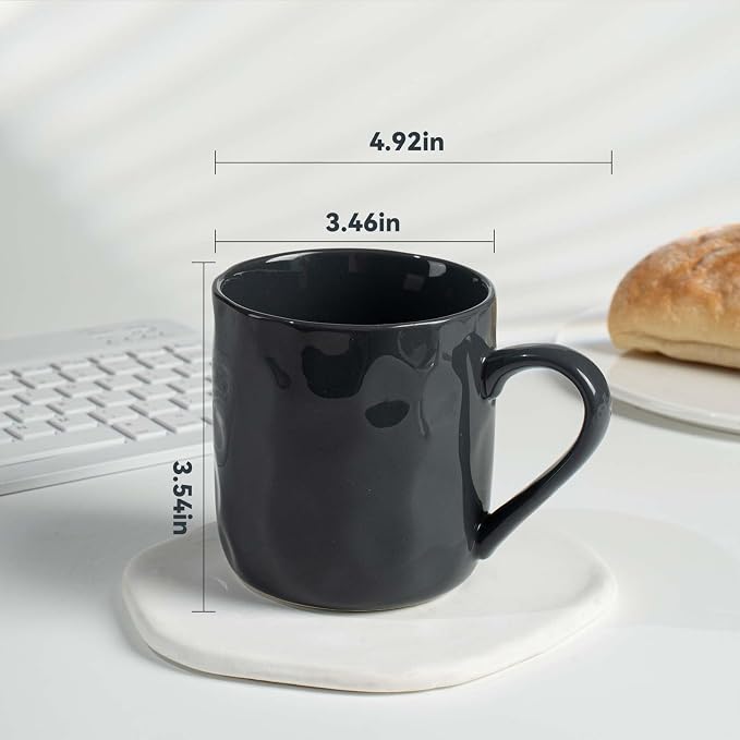 Porcelain Coffee Mugs, Set of 6, 12oz, Dark Blue, White, Grey | Hand-Pinch Textured Ceramic, Microwave & Dishwasher Safe, Non-Toxic, Stylish Gift