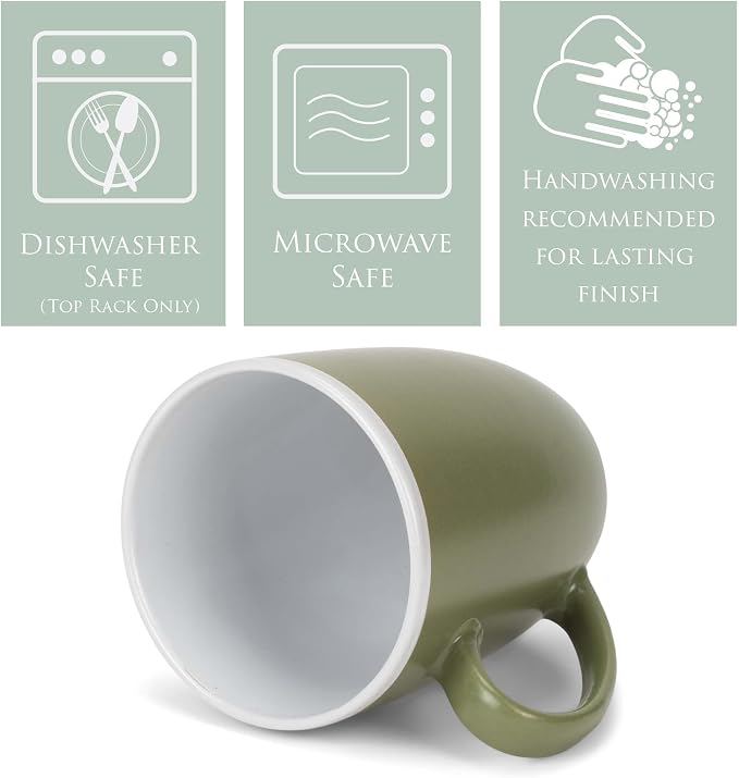 Elanze Designs Solid Color Green White Interior 16 ounce Matte Ceramic Mugs Matching Set of 4