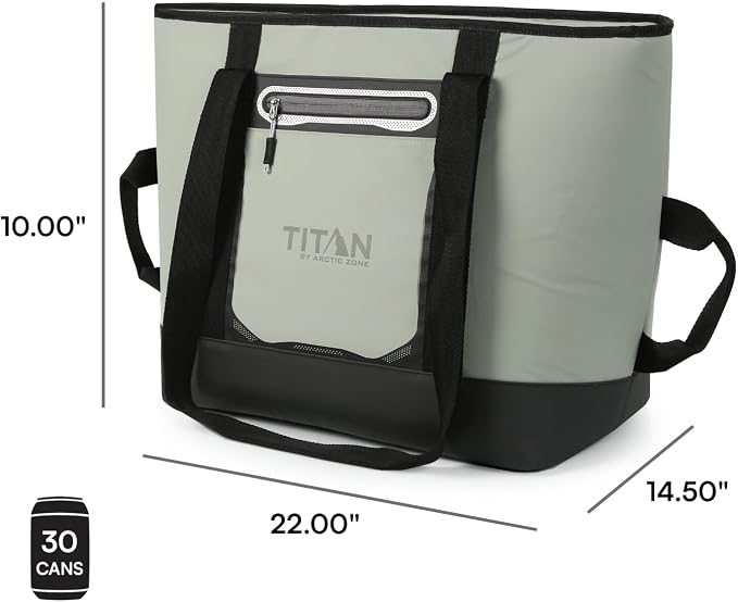 Titan by Arctic Zone Soft Sided Cooler Tote, Insulated Bag with Handle, Shoulder Strap, and Zipper for Lunch, Picnic, and Travel, 30 Can Capacity