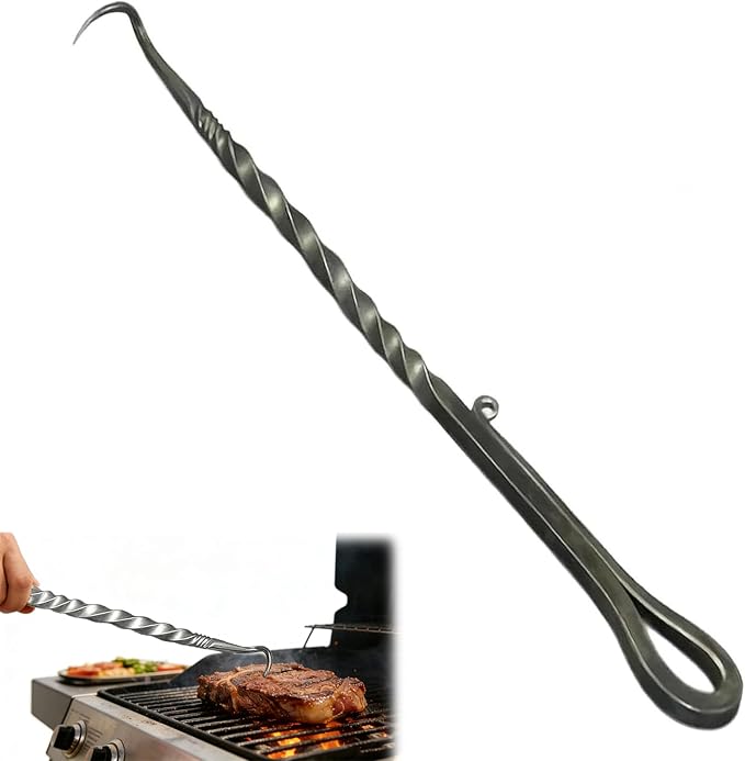 Meat Hook Flipper, Steak Flipper Hook, Pig Tail Meat Flippers, BBQ Food Flippers, Steak Turner Hook, Meat Turner Hooks,Turning Vegetables and Meats BBQ Grill (Right Hand B Iron)