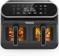 Topzee 8QT Dual Basket Air Fryer – Large 8-Quart Air Fryer with Independent Temperature Control, 8 Preset Functions, Match & Finish Together Mode, Clear Viewing Windows, Black