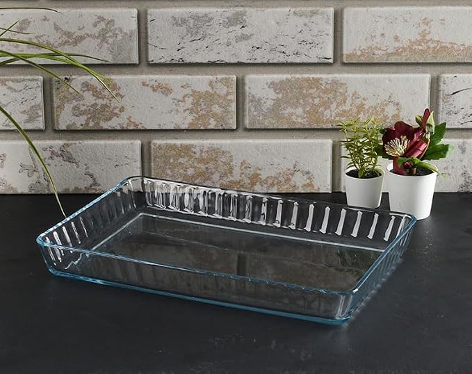 3-Piece Ums 4-Qt (16" x 11" x 2") Glass Baking Dishes for Oven, Glass Oven Pan & Tray Bakeware, Borosilicate Glass Casserole Dish Cookware, Microwave & Oven-Safe Clear Bakeware