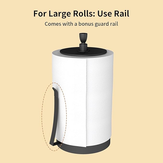 YUMORE Paper Towel Holder Countertop – Heavy Weighted Base Non-Slip, One-Hand Tear, Stainless Steel Kitchen Paper Towel Stand for Stove Side, RV, Black
