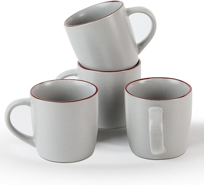 famiware Mercury Coffee Mugs 13 oz, Coffee Mugs Set of 4 with Handle, Cups for Latte, Hot Tea, Cappuccino, Mocha, Cocoa, Light Grey