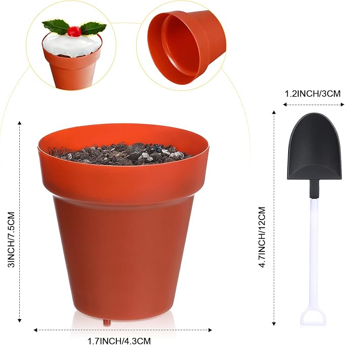 Patelai 50 Pack Flower Pot Dessert Cups with Shovel Spoons Plastic Cake Desserts Cups for Farmers Market Construction Birthday Party Baking Supplies, Ice Cream, Cupcakes, Yogurt, Pudding
