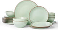 Famiware Venus Plates and Bowls Sets, 18 Pieces Stoneware Speckled Dishes Dinnerware Set for 6, Light Green - Microwave & Dishwasher Safe, Modern Minimalist, for Everyday Meals & Formal Dining