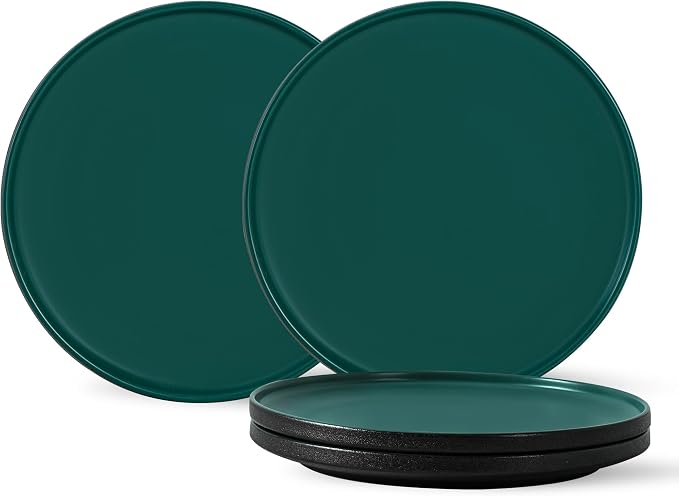 8 Inch Plates Set of 4, Matte Glaze Stoneware Plate, Microwave and Dishwasher Safe, Ceramic Plates for Salads & Desserts, Matte Green