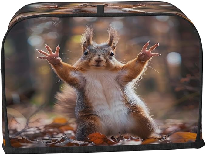 Funny Animal Squirrel Toaster Cover 4 Slice Dust and Fingerprint Protection Toaster Bread Maker Covers Washable Kitchen Small Appliance Covers for Kitchen Accessories Decor Bakeware Women Gift