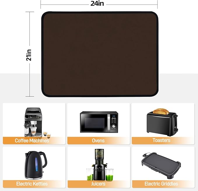 Heat Resistant Mat for Air Fryer, 21 x 24in Heat Resistant Mat for Countertop, Fireproof Silicone Countertop Protector Appliance Slider Hot pod for Air Fryer, Coffee Maker, Toaster, Oven (Brown)