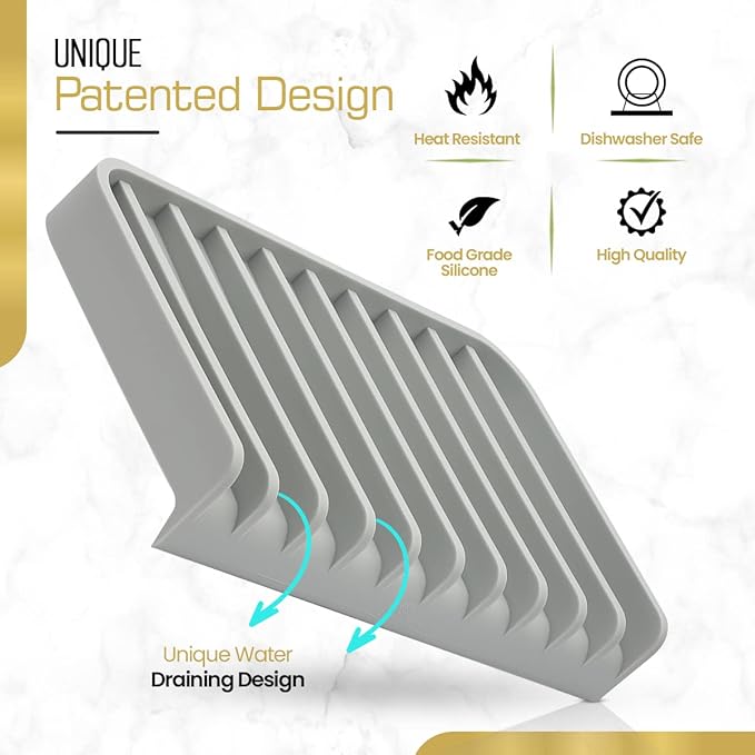 Effilogic Silicone Sponge Holder – Self-Draining Sink Organizer- Faucet Mat for Kitchen - Countertop Protector - Large Grey